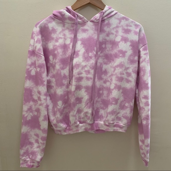 Pink Lily Tops - Pink Lily - Pink Tie-Dye Cropped Hoodie